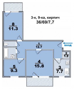 3 ком. квартира, в кирпичном доме, комнаты раздельные с двумя балконами