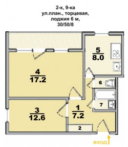 2 ком. квартира, улучшенной планировки, торцевая